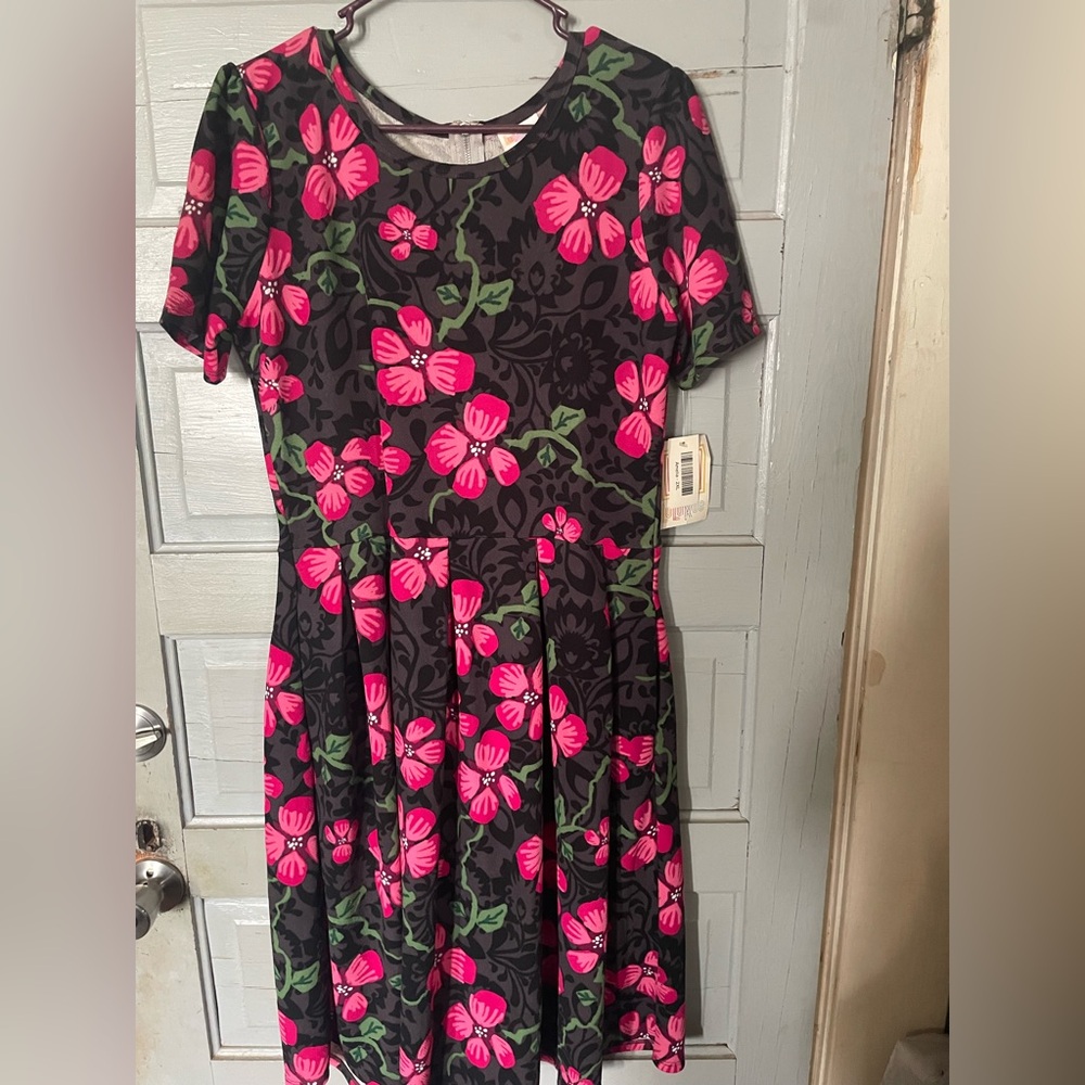 LuLaRoe Black and Pink Floral Amelia Dress